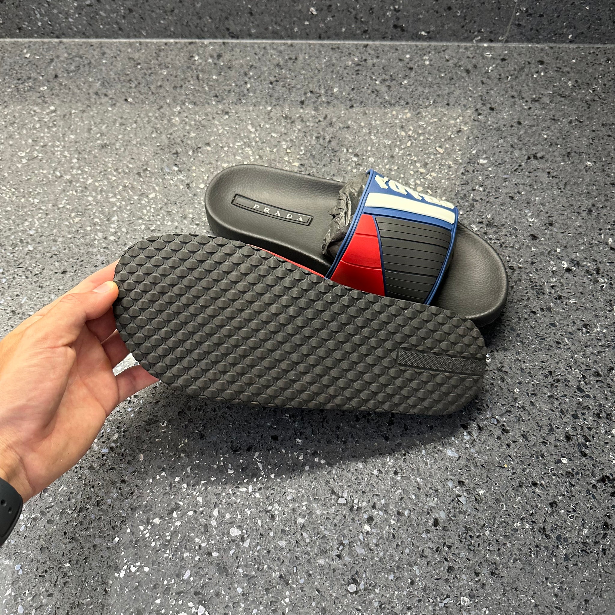 Mens prada slide used sz UK7 PRADA LOGO SLIDES // BLACK // USED (WORN ONLY BY THE... | Depop main image 3