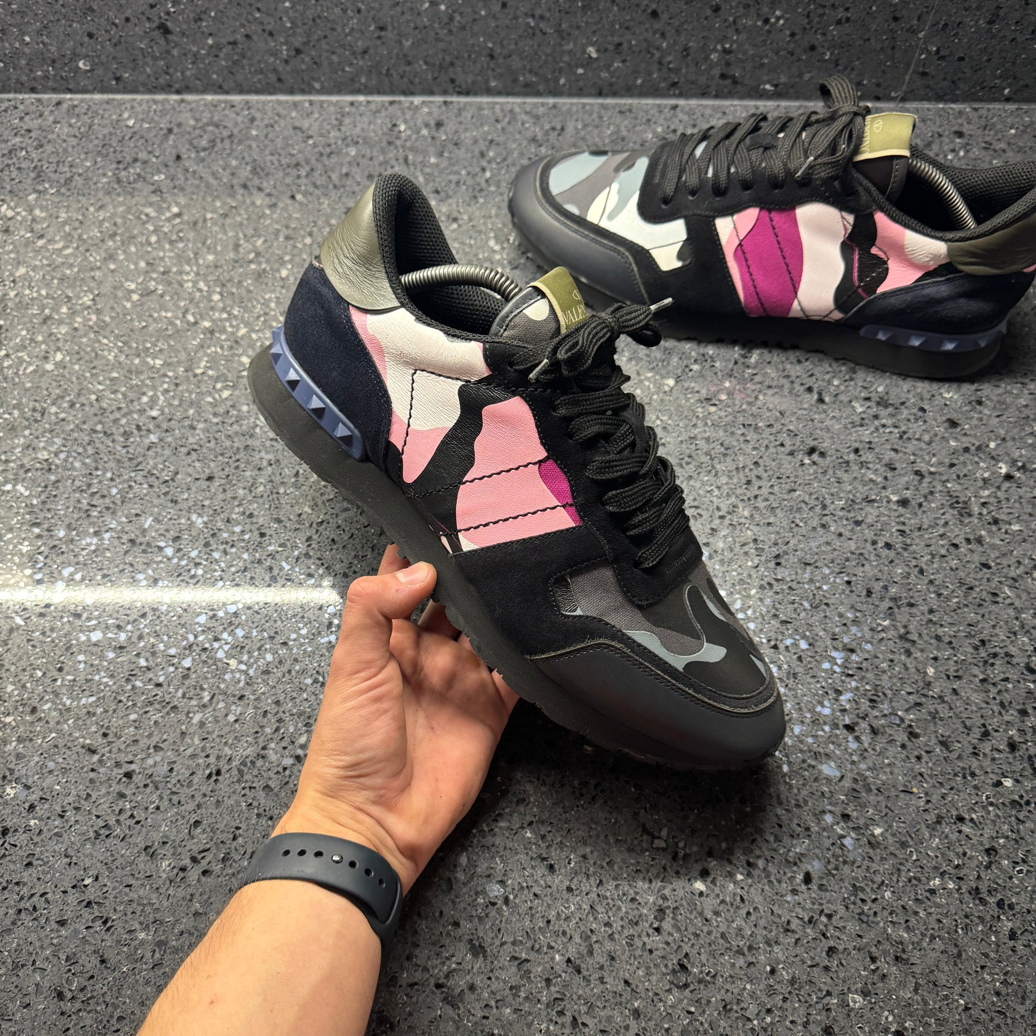 Pink and black valentino trainers on sale