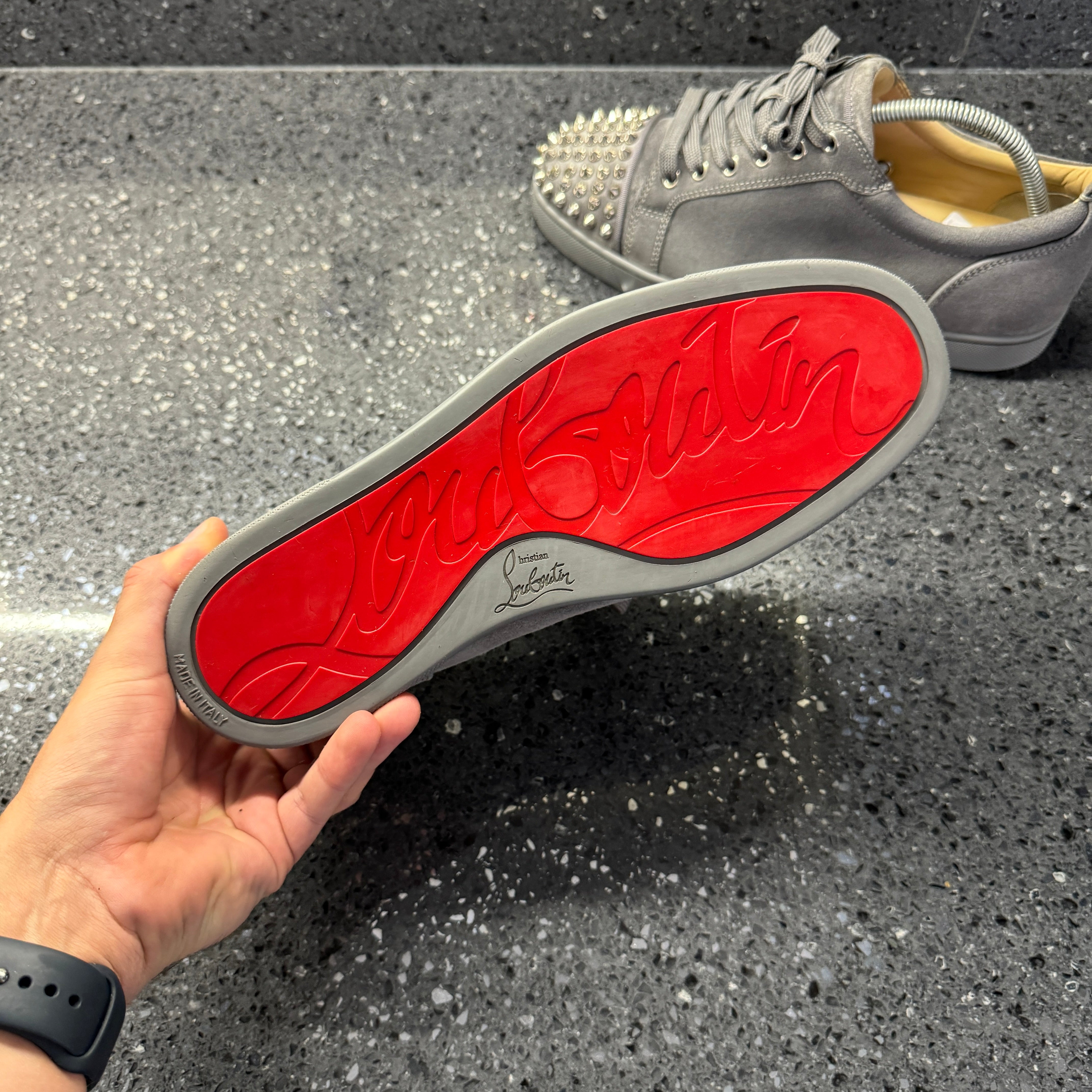 Low Top Grey Red Bottoms CHRISTIAN LOUBOUTIN MENS JUNIOR SPIKES