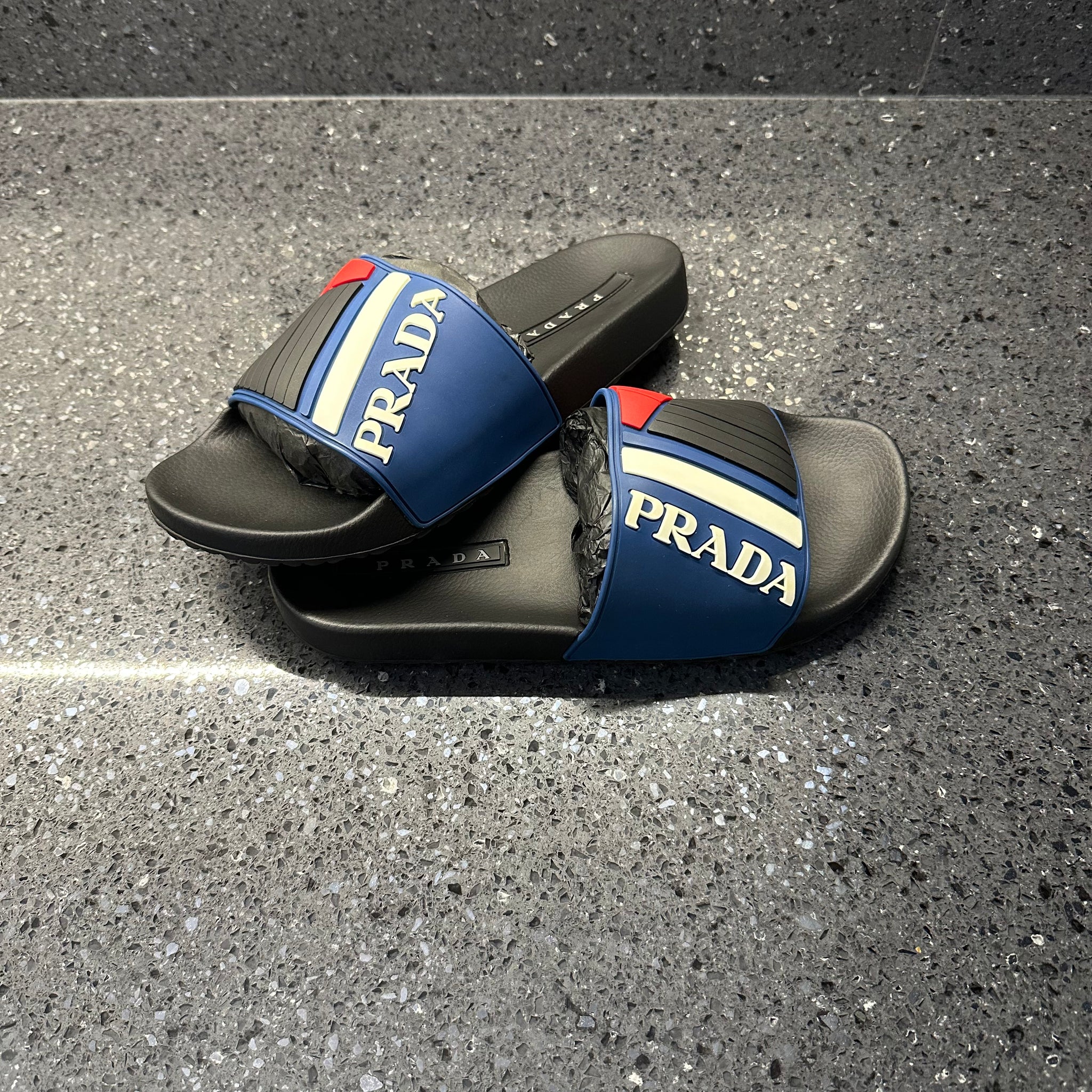 PRADA MENS SLIDES BLUE EU 42 FIT A UK 7 7.5