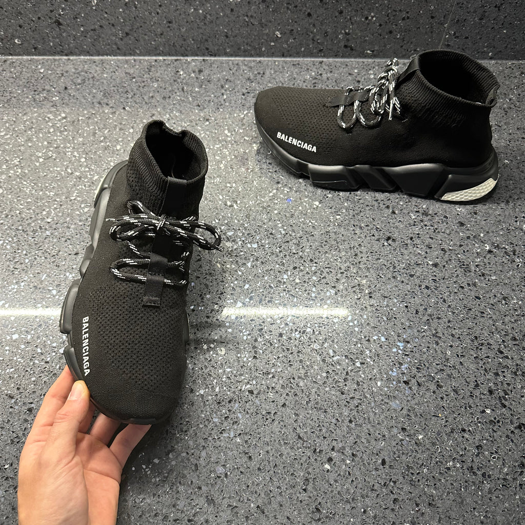 Balenciaga speed trainer all black on feet online