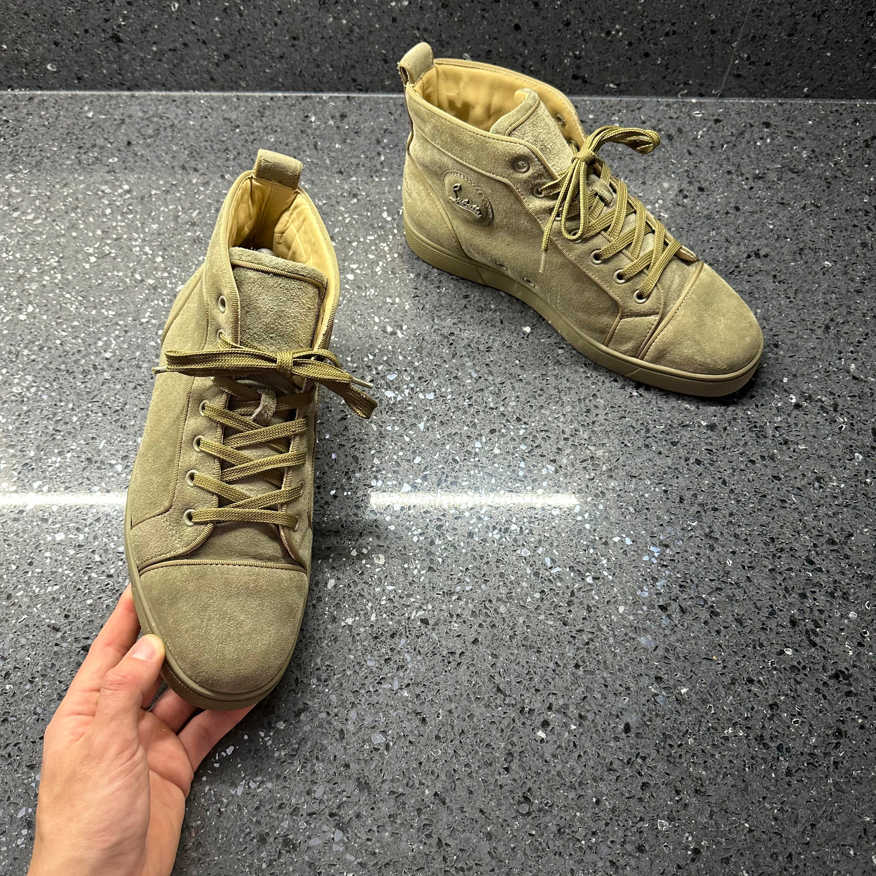 Olive green louboutin sneakers on sale