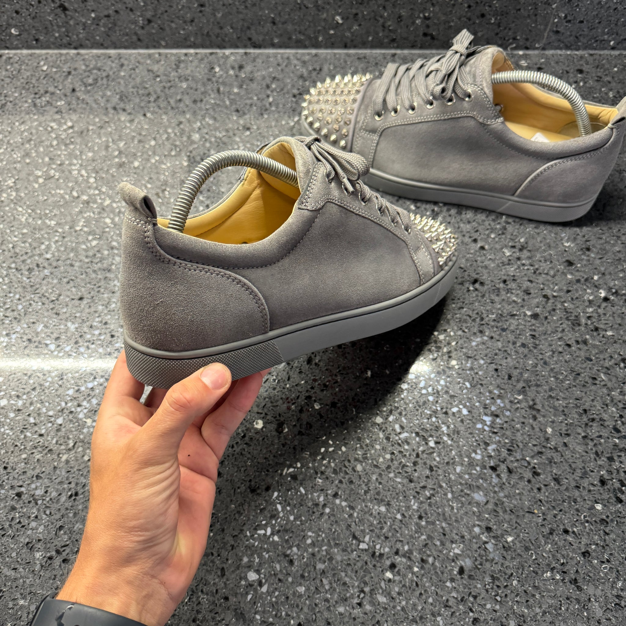 Louboutin Louis Junior Spikes Grey Grey Suede Christian Louboutin