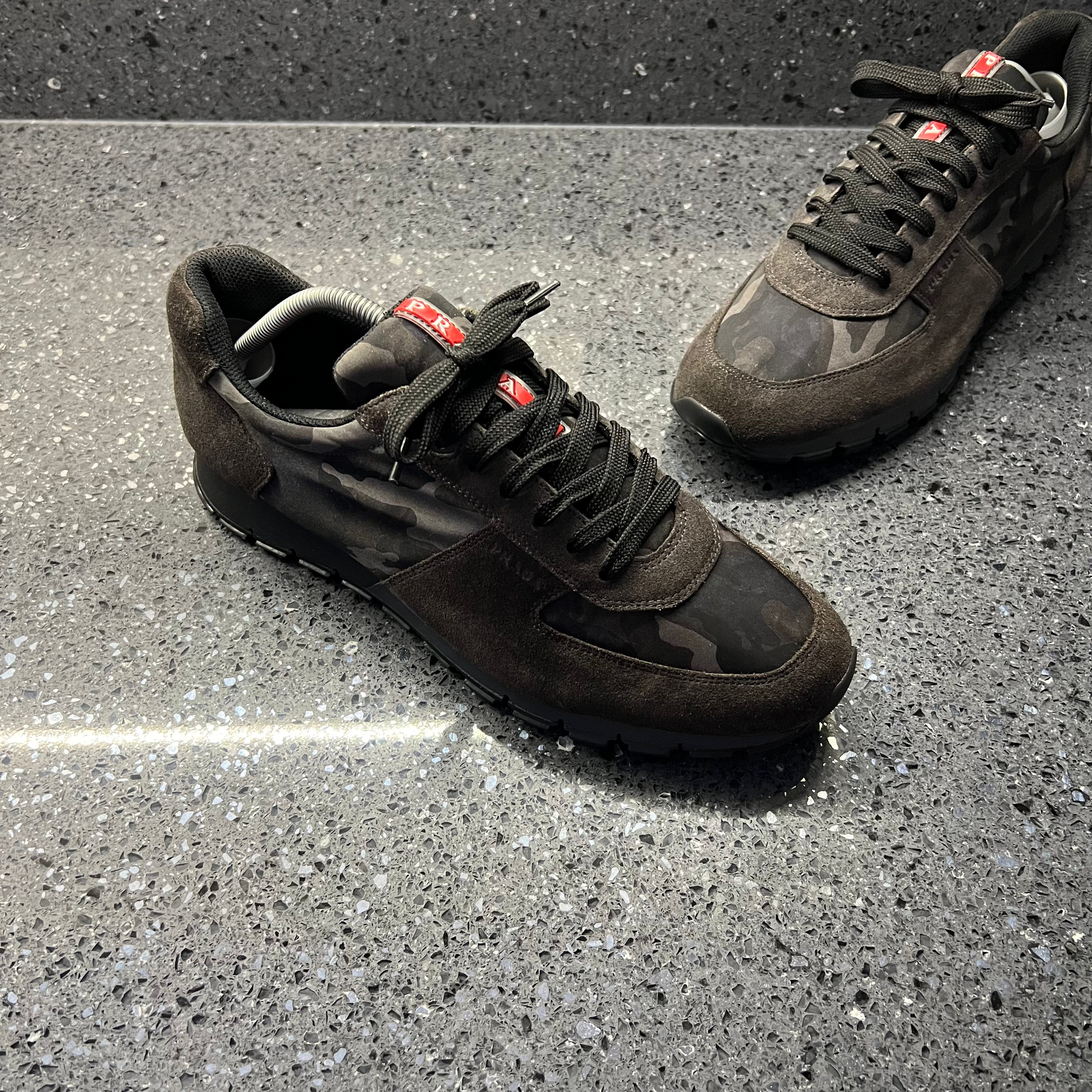 Prada Mens Trainers Prada Camo Blue Suede Runners PRADA MENS