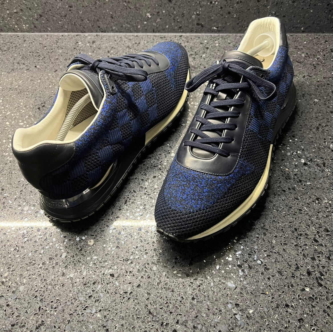 LOUIS VUITTON Knit Damier Run Away Sneakers Blue - S: 46 (11)