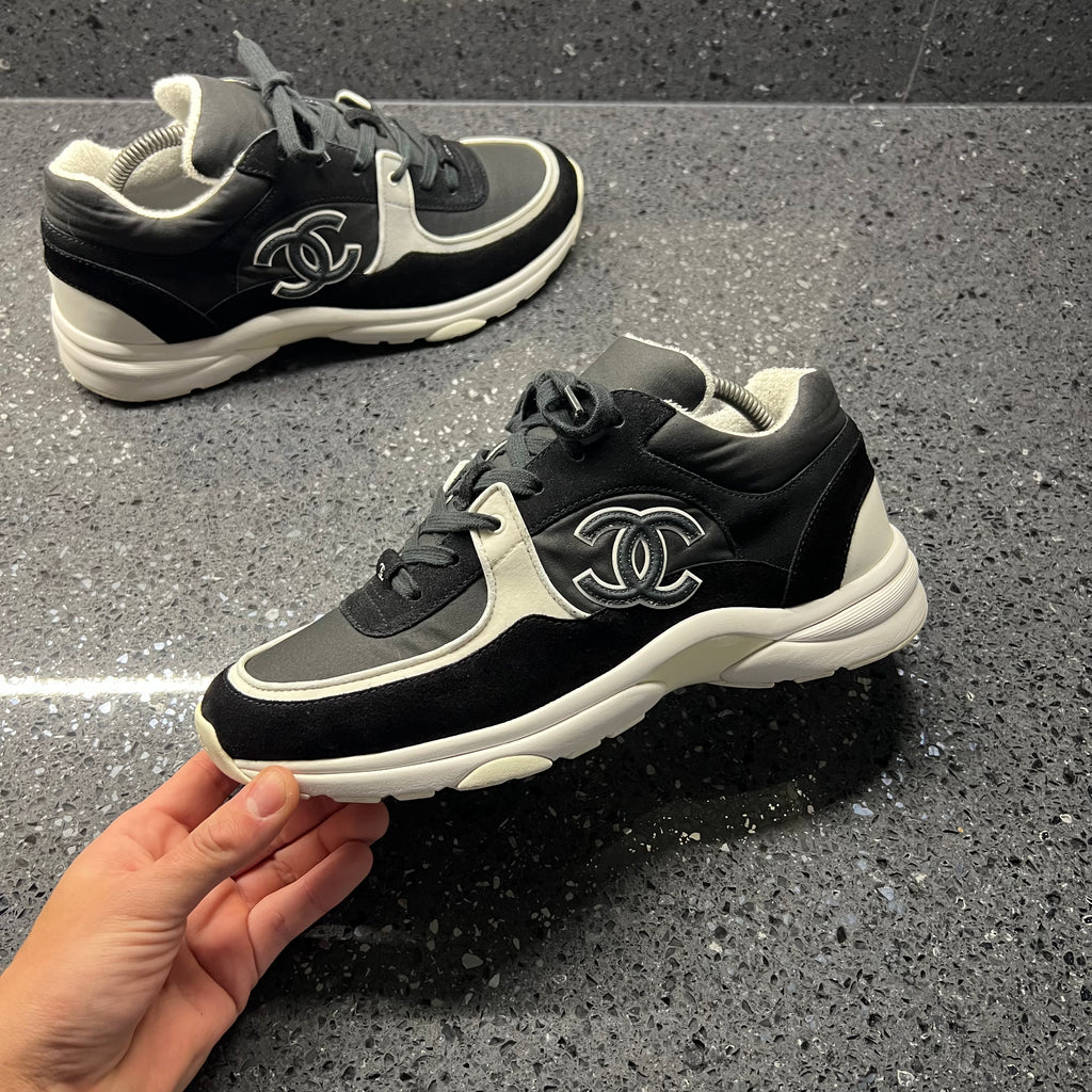 Chanel Black Suede and Fabric CC Logo Sneakers Size 40