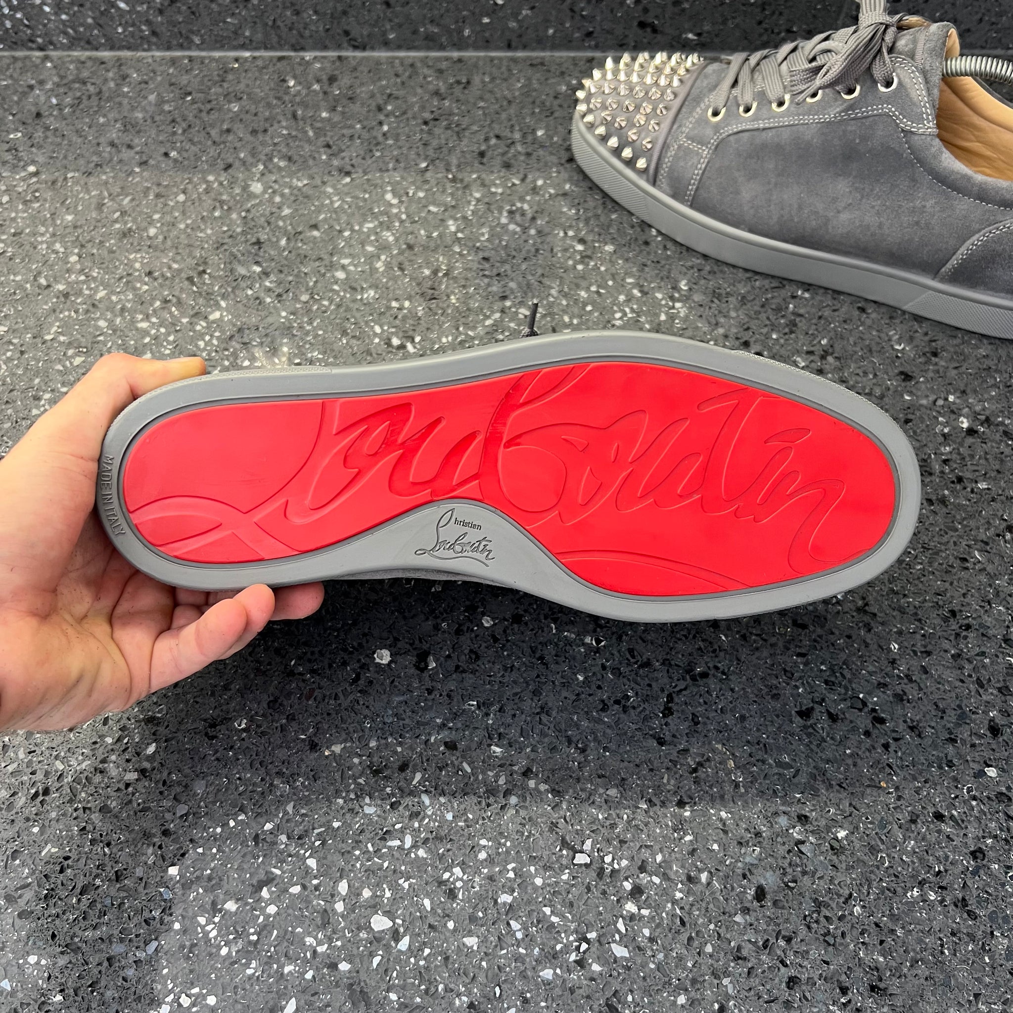 CHRISTIAN LOUBOUTIN MENS JUNIOR SPIKES GREY EU 43 (FIT A UK